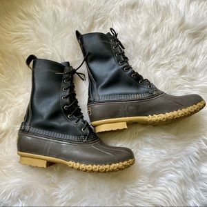 Bean Boots by L.L.Bean Mens Black Leather Lace Up Duck Boots